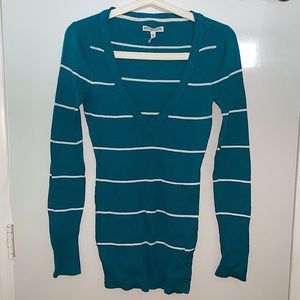 Deep V Neck Turquoise Cotton Knit Sweater from Aeropostale